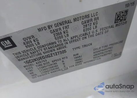 2016 Chevrolet Silverado 2500Hd Wt из США, поврежденный, VIN 1GC2KUEG0GZ127305